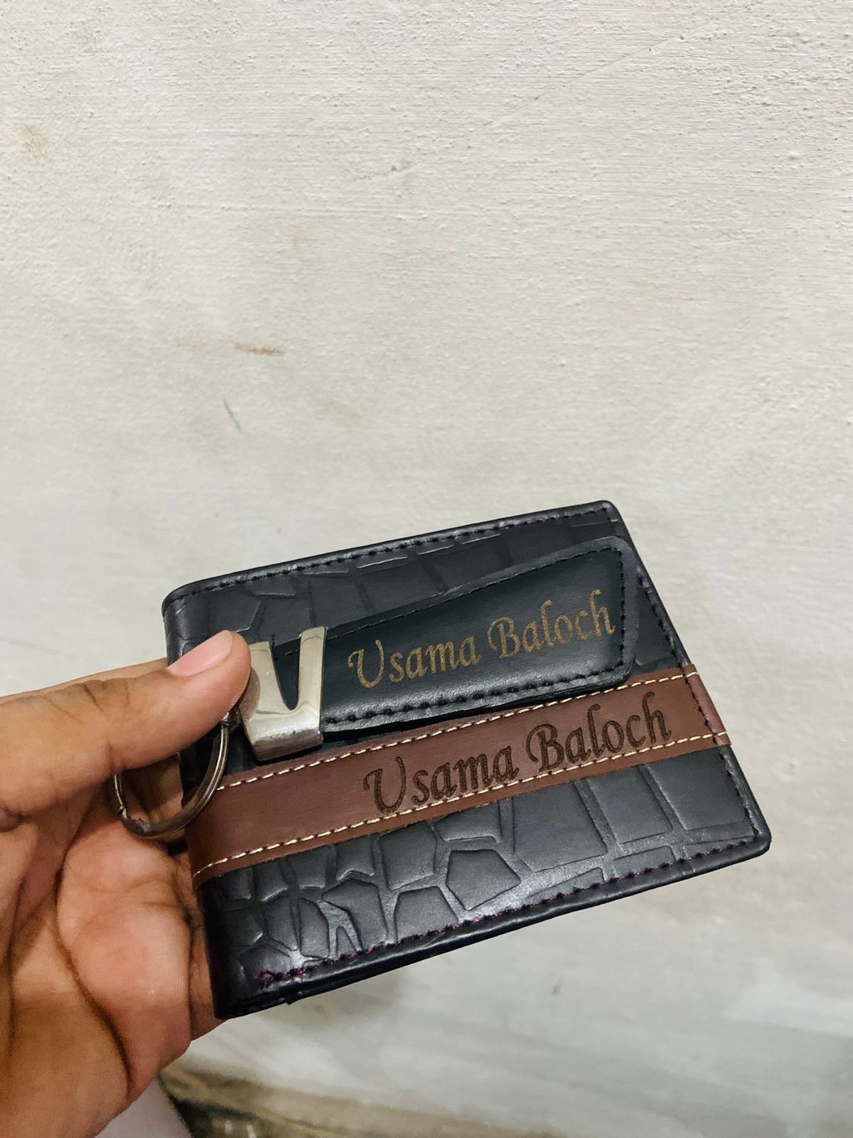 Beautiful Wallet + Keychain with Your Name on it with Beautiful Box