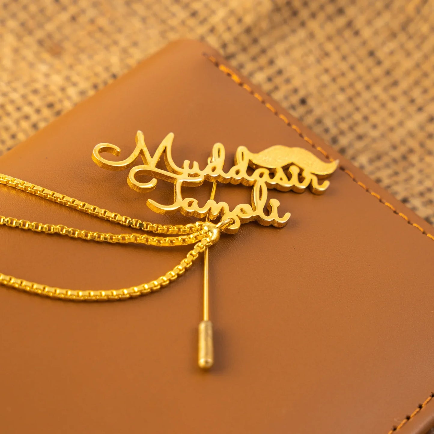 CUSTOM NAME MUSTACHE COAT PIN